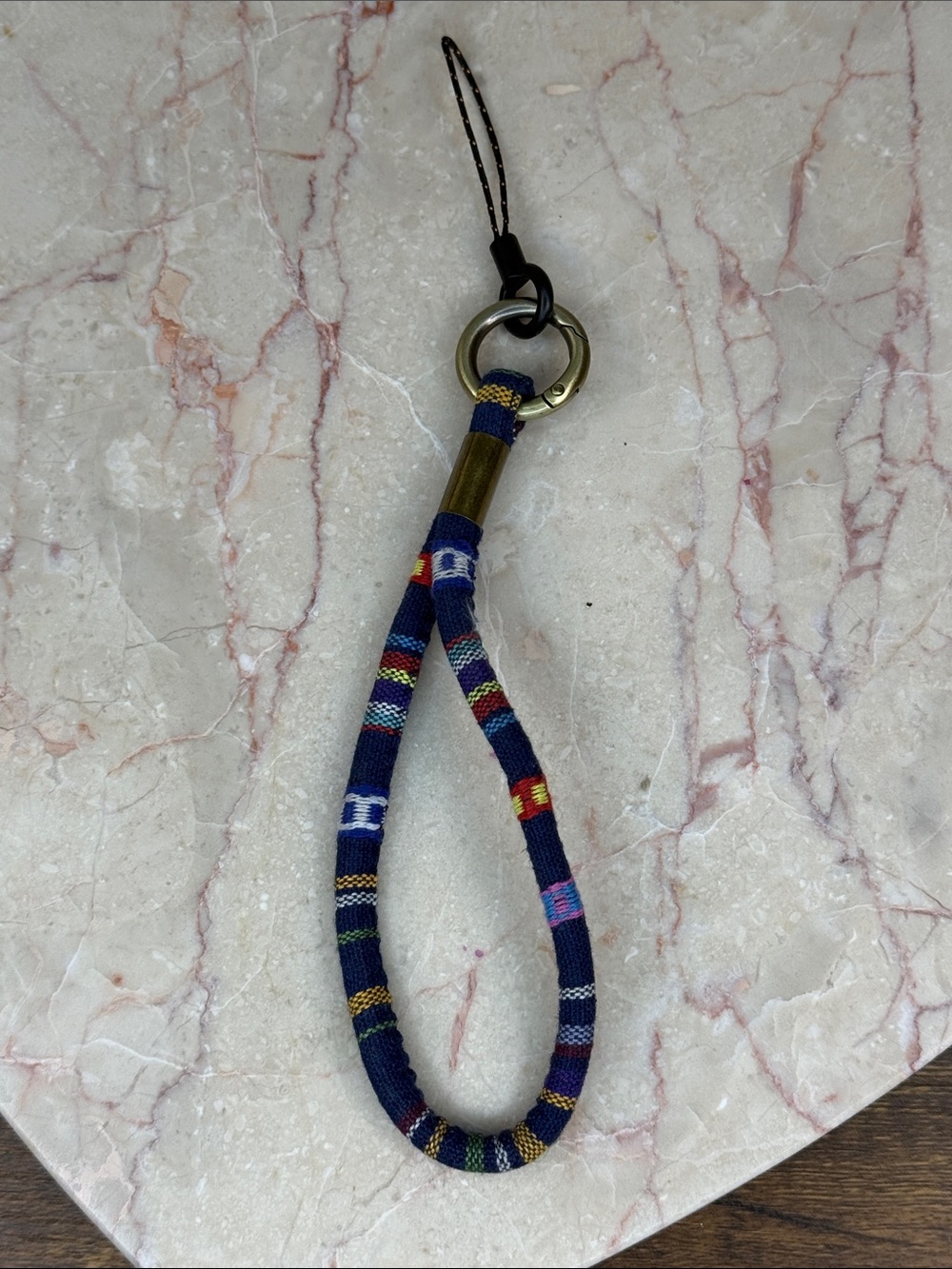 Navy Multicolor Woven Wrist Strap Keychain